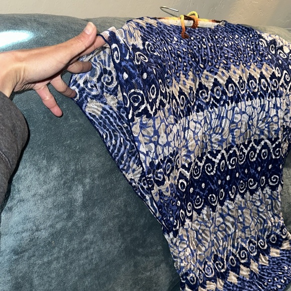 JM collection large blue tan and white stretchy top lined💕 - Picture 4 of 8